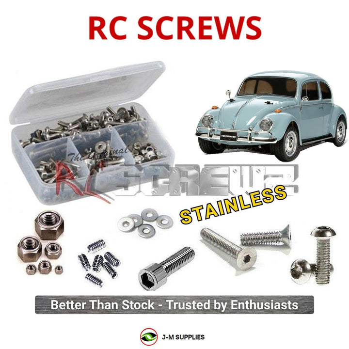 Representative image of an RCScrewZ stainless steel screw kit for Tamiya Volkswagen Beetle M-06 1/10 Electric 2WD Car (58572); exact kit contents vary by RC model.