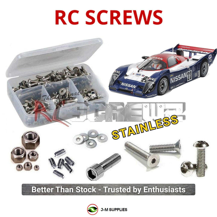 Representative image of an RCScrewZ stainless steel screw kit for Tamiya NISSAN R91CP 1/10 Electric 2WD Racing Car (47531); exact kit contents vary by RC model.