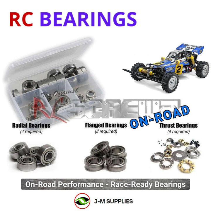 Representative image of an RCScrewZ metal-shielded bearing kit for Tamiya Hotshot II Blockhead 1/10 Electric 4WD Buggy (58710); exact bearing sizes and quantities vary by RC model.