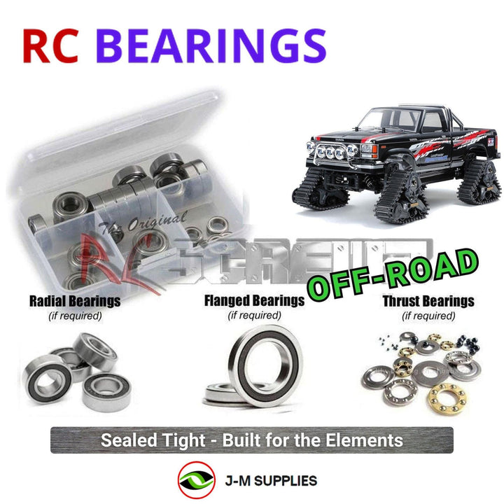 Representative image of an RCScrewZ rubber-sealed bearing kit for Tamiya Landfreeder Quadtrack TT-02FT 1/10 Electric 4WD (58690); exact bearing sizes and quantities vary by RC model.