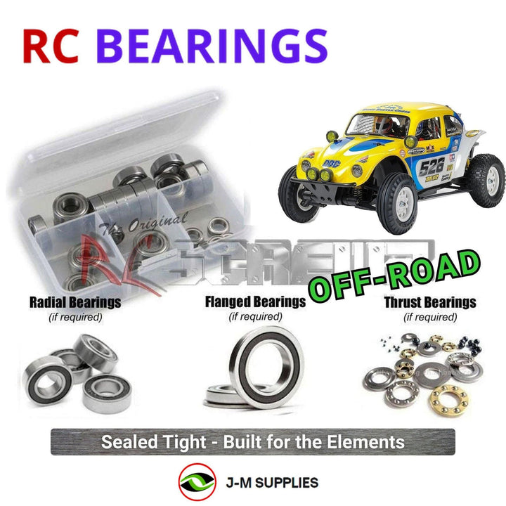 Representative image of an RCScrewZ rubber-sealed bearing kit for Tamiya Dune Beetle Cross BB-02 1/9 Electric 2WD (58757); exact bearing sizes and quantities vary by RC model.