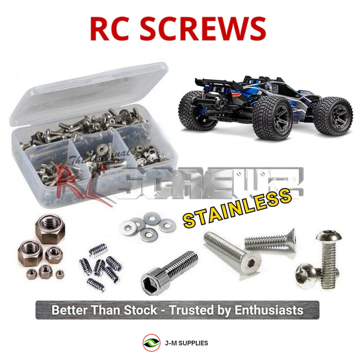 Representative image of an RCScrewZ stainless steel screw kit for Traxxas Rustler 4X4 Ultimate VXL 1/10 ST (67097-4); exact kit contents vary by RC model.