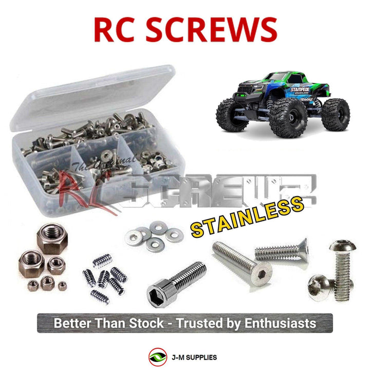 Representative image of an RCScrewZ stainless steel screw kit for Traxxas Stampede 2WD Brushless 1/10 Electric MT (136454-4); exact kit contents vary by RC model.