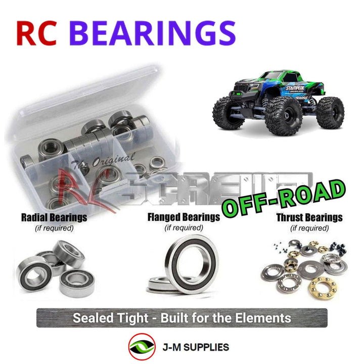 Representative image of an RCScrewZ rubber-sealed bearing kit for Traxxas Stampede 2WD Brushless 1/10 Electric MT (136454-4); exact bearing sizes and quantities vary by RC model.