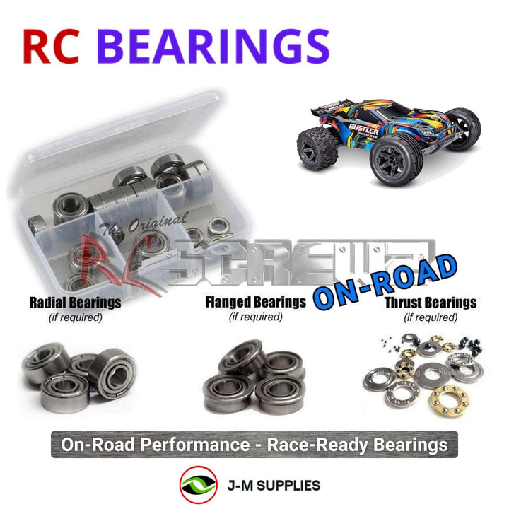 Representative image of an RCScrewZ metal-shielded bearing kit for Traxxas Rustler 2WD Brushless 1/10 Electric ST (37454-4); exact bearing sizes and quantities vary by RC model.