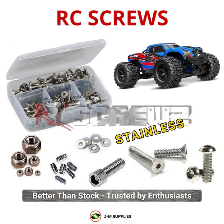 Representative image of an RCScrewZ stainless steel screw kit for Traxxas X-Maxx Ultimate 1/6 Electric 4WD MT (77097-4); exact kit contents vary by RC model.