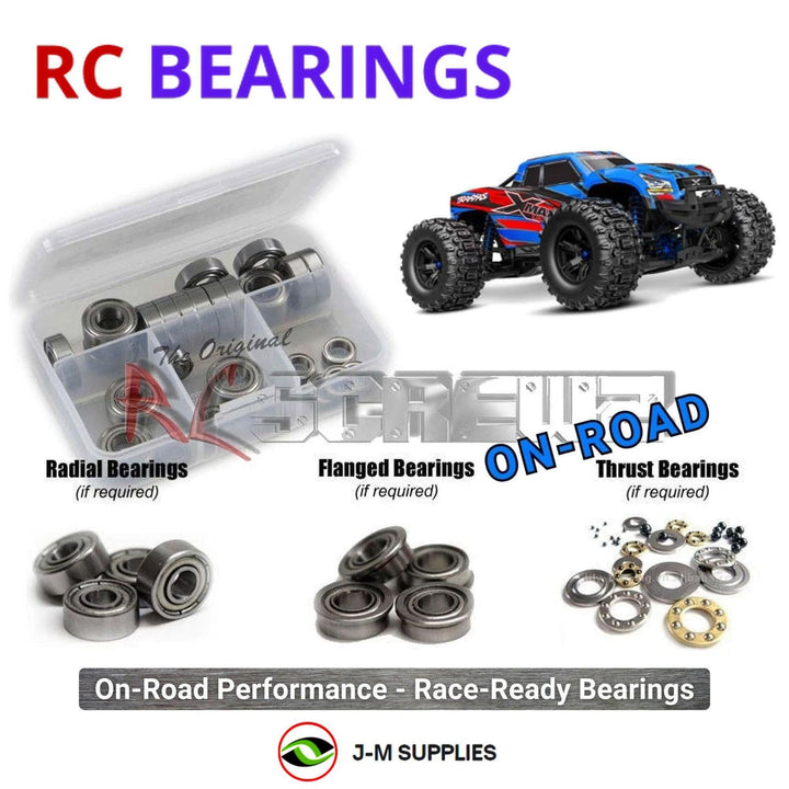 Representative image of an RCScrewZ metal-shielded bearing kit for Traxxas X-Maxx Ultimate 1/6 Electric 4WD MT (77097-4); exact bearing sizes and quantities vary by RC model.