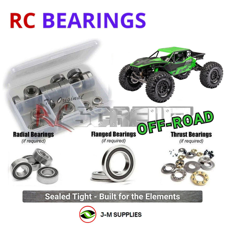 Representative image of an RCScrewZ rubber-sealed bearing kit for Traxxas TXC-4M Extreme Crawler 1/18 3S Brushless 4WD (120074-1); exact bearing sizes and quantities vary by RC model.
