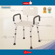 Rhythm Healthcare Portable Bath Seat & Shower Chair, White, with Backrest, Padded Arms, Aluminum