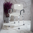 Rhythm Healthcare Portable Bath Seat & Shower Chair, White, with Backrest, Padded Arms, Aluminum