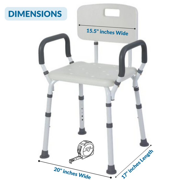 J-M SUPPLIES - Rhythm Healthcare Portable Bath Seat & Shower Chair, White, with Backrest, Padded Arms, Aluminum - B2250WH