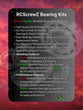 Infographic on RCScrewZ Bearing Kits: Highlights features of both metal and rubber shielded bearing kits, detailing high-quality components suitable for various RC models. Covers standard, flanged, one-way, and thrust bearings included in kits, with extra spares. Explains the shielding and performance benefits of each type, tailored for specific RC model needs - cor013r