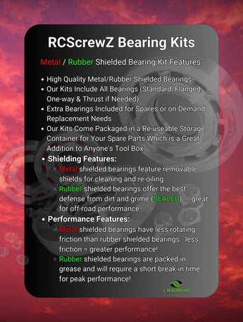 Representative image of an RCScrewZ rubber-sealed bearing kit for Team Corally SSX-823 Onroad (#C00133); exact bearing sizes and quantities vary by RC model.
