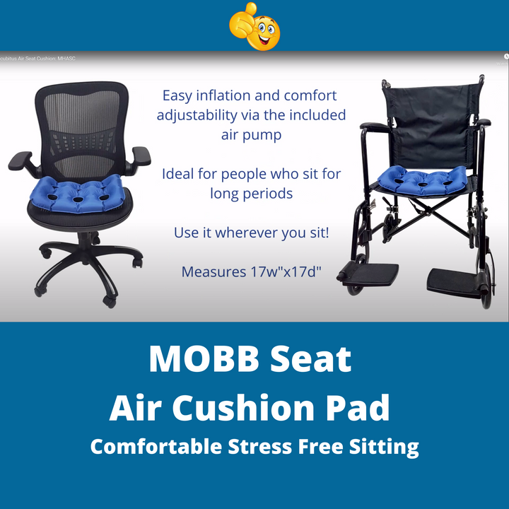 J-M SUPPLIES - MOBB Healthcare Inflatable Seat Air Cushion Pad - Ideal for Office/Wheelchairs/Travel, 300 lbs Blue - MHASC