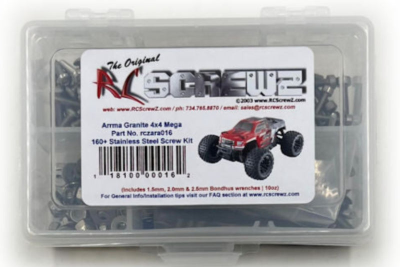 RCScrewZ Stainless Steel Screw Kit arrm016 for Arrma Granite 4X4 MEGA 1/10 Electric 4WD Brushed Monster Truck (AR102665, 102665, AR102676, 102676) | SET