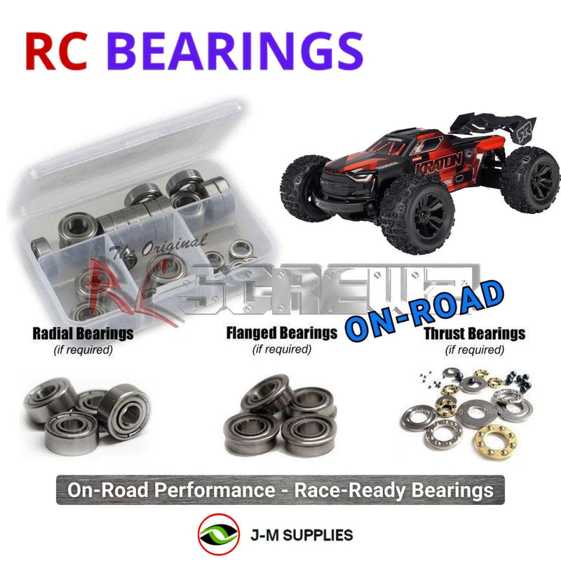 Representative image of an RCScrewZ metal-shielded bearing kit for ARRMA Mini KRATON 3S BLX 1/16 4WD Speed Truck (ARA2508); exact bearing sizes and quantities vary by RC model.