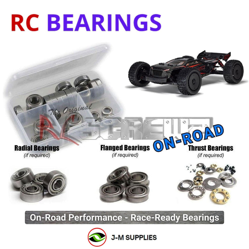 Representative image of an RCScrewZ metal-shielded bearing kit for ARRMA Talion 6S EXB 1/7 4WD Speed Truggy (ARA7707V6); exact bearing sizes and quantities vary by RC model.