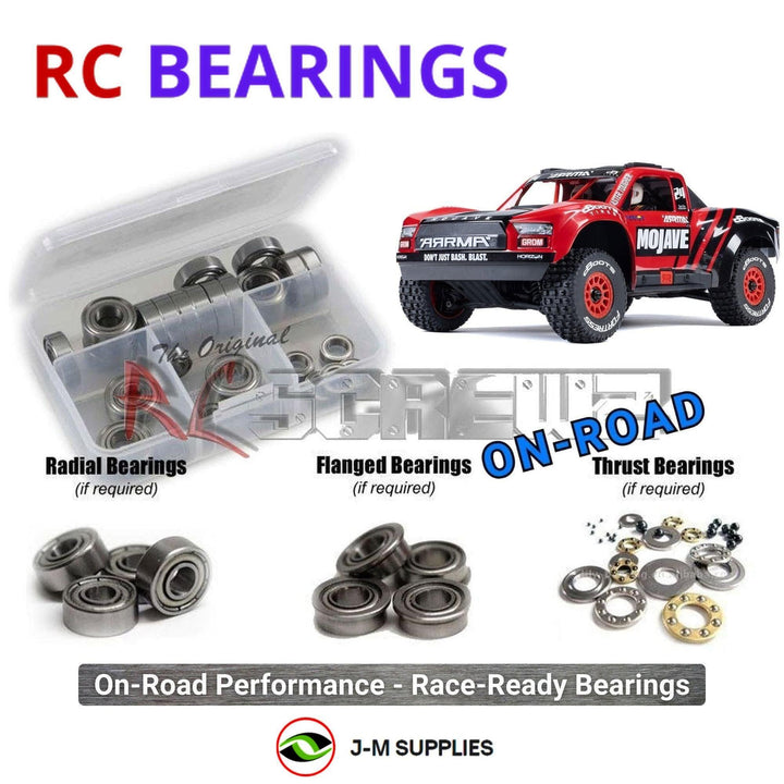 Representative image of an RCScrewZ metal-shielded bearing kit for ARRMA Mojave Grom MEGA 380 1/16 4WD Desert Truck (ARA2104); exact bearing sizes and quantities vary by RC model.