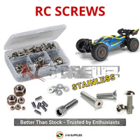 Representative image of an RCScrewZ stainless steel screw kit for ARRMA TYPHON MEGA 665 1/8 4WD Buggy (ARA4206V4); exact kit contents vary by RC model.