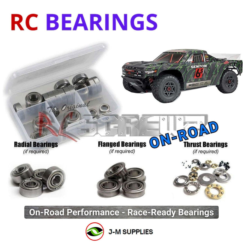 Representative image of an RCScrewZ metal-shielded bearing kit for ARRMA SENTON 6S BLX 1/10 Electric 4WD SCT (ARAD83LG, AR102673); exact bearing sizes and quantities vary by RC model.