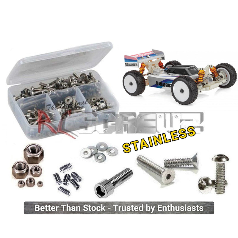 RCScrewZ stainless steel screw kit for Team Associated Reflex 14B Classic Kit 1/14 electric 4WD buggy (#20193); representative kit artwork, contents vary by model