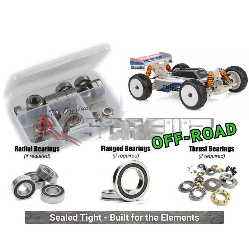 Representative image of an RCScrewZ rubber-sealed bearing kit for Team Associated Reflex 14B 1/14 4WD Buggy (20193, ASC20193); exact bearing sizes and quantities vary by RC model.