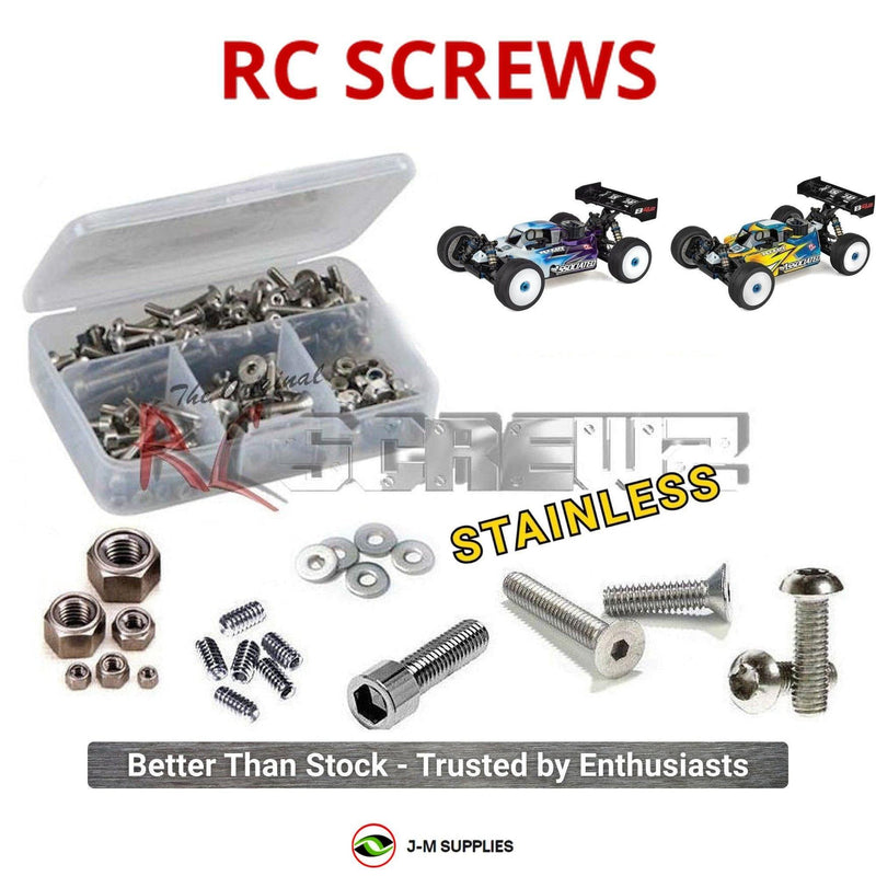 Representative image of an RCScrewZ stainless steel screw kit for Associated RC8B4.2 Team 1/8 Nitro 4WD Buggy (80954, 80956); exact kit contents vary by RC model.
