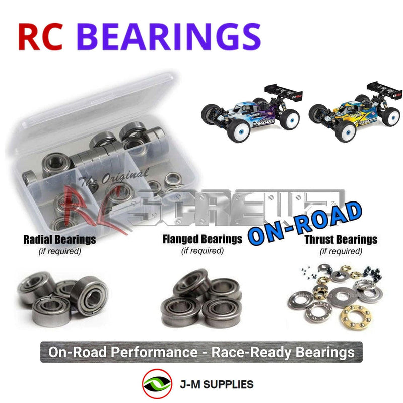 Representative image of an RCScrewZ metal-shielded bearing kit for Associated RC8B4.2 Team 1/8 Nitro 4WD Buggy (80954, 80956); exact bearing sizes and quantities vary by RC model.