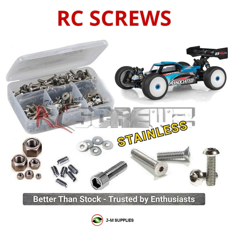 Representative image of an RCScrewZ stainless steel screw kit for Associated RC8B4.2e Team 1/8 Electric 4WD Buggy (80955); exact kit contents vary by RC model.