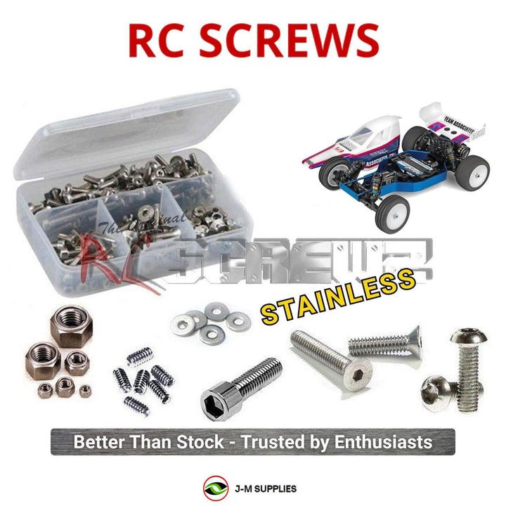 Representative image of an RCScrewZ stainless steel screw kit for Team Associated RC10 FT Blue 1/10 2WD Buggy (6058); exact kit contents vary by RC model.