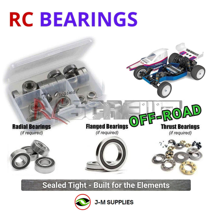 Representative image of an RCScrewZ rubber-sealed bearing kit for Team Associated RC10 FT Blue 1/10 2WD Buggy (6058); exact bearing sizes and quantities vary by RC model.