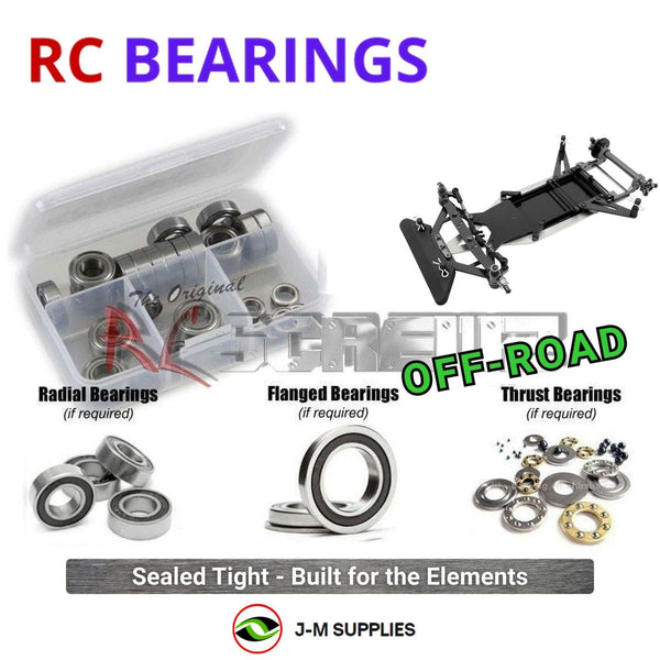 Representative image of an RCScrewZ rubber-sealed bearing kit for Awesomatix A12/A12X/A12WC 1/12 Electric On-Road Pan Car; exact bearing sizes and quantities vary by RC model.