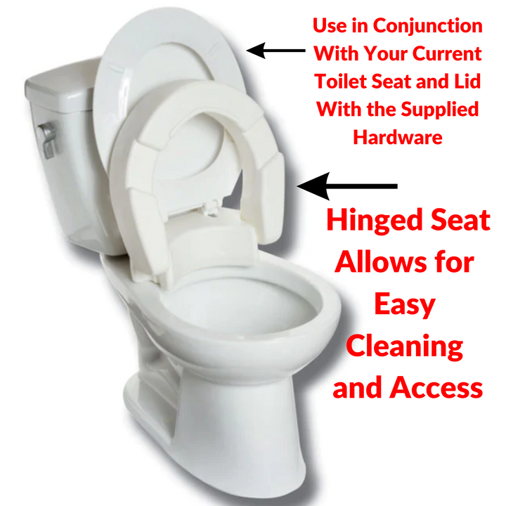 J-M SUPPLIES - MOBB Healthcare Elongated Raised Toilet Seat - 2-inch Hinged Design, 300 lbs Support, Crisp White - MHHRETS2