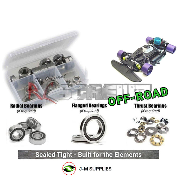 Representative image of an RCScrewZ rubber-sealed bearing kit for CRC Maddog 1/8th Nitro Onroad; exact bearing sizes and quantities vary by RC model.