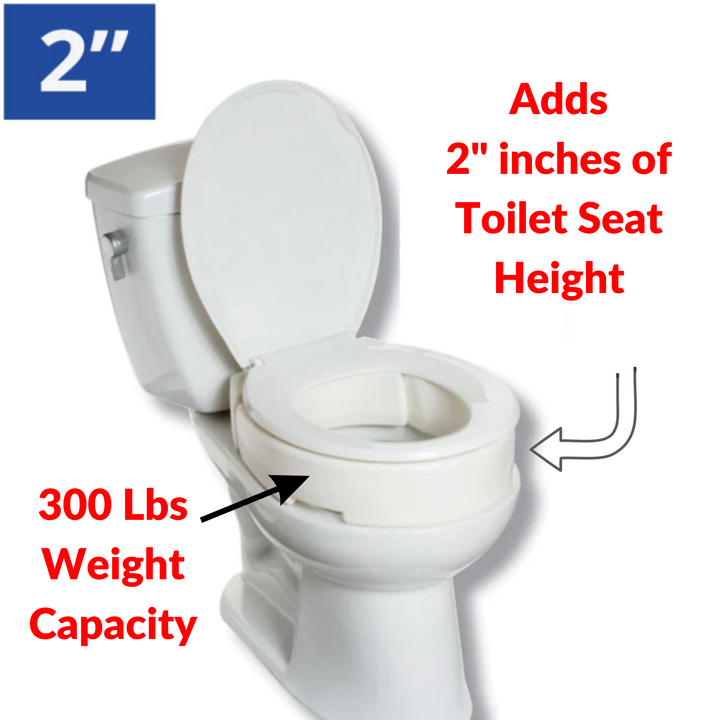 J-M SUPPLIES - MOBB Healthcare Elongated Raised Toilet Seat - 2-inch Hinged Design, 300 lbs Support, Crisp White - MHHRETS2