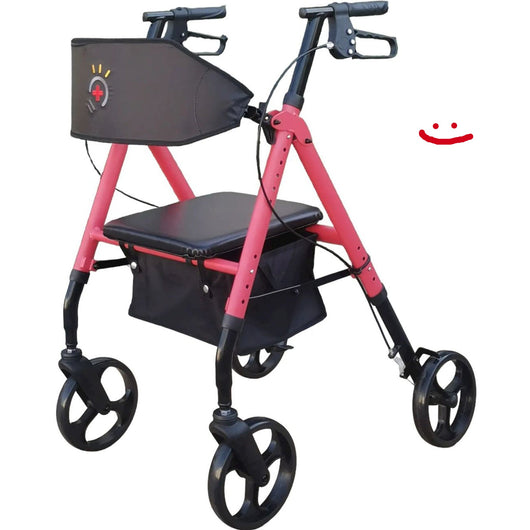 J-M SUPPLIES - InnoEdge Medical Deluxe Universal 4 Wheel Rollator, Portable Mobility, 6 inch Wheels, Red, Aluminum - INRD6R