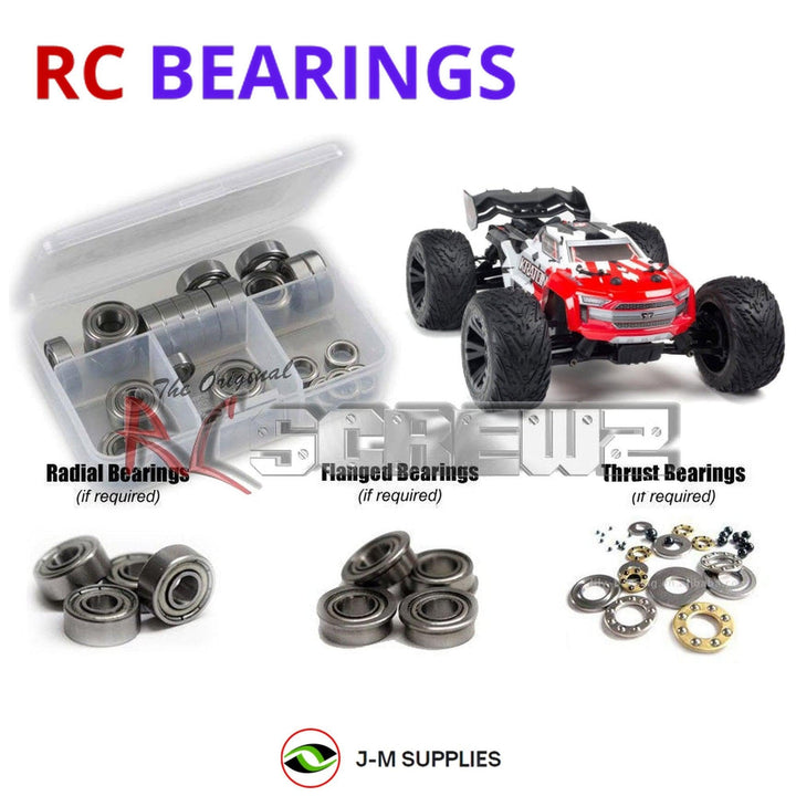Representative image of an RCScrewZ metal-shielded bearing kit for ARRMA KRATON 4S BLX 1/10 Electric 4WD MT (ARA102690); exact bearing sizes and quantities vary by RC model.