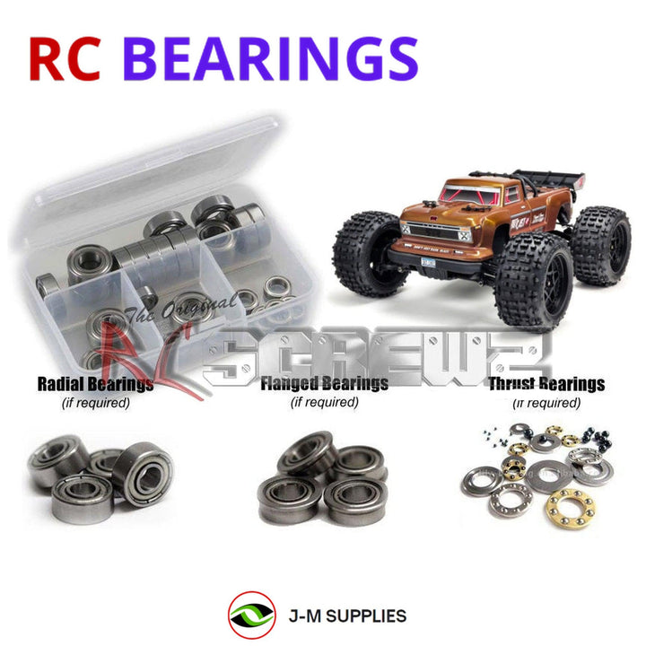 Representative image of an RCScrewZ metal-shielded bearing kit for ARRMA OUTCAST 4S BLX 1/10 Electric 4WD Stunt Truck (ARA102692); exact bearing sizes and quantities vary by RC model.