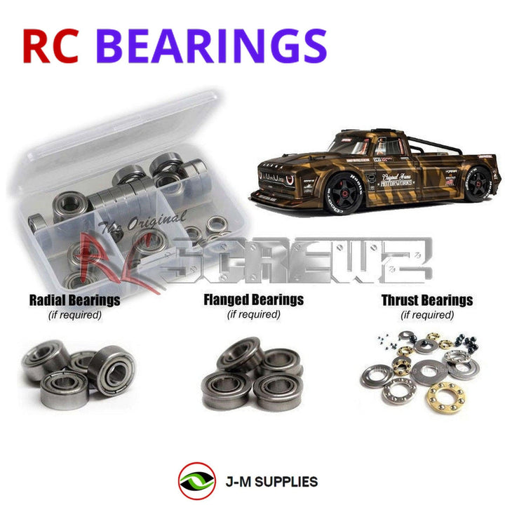 Representative image of an RCScrewZ metal-shielded bearing kit for ARRMA INFRACTION 6S BLX 1/7 Electric 4WD Street Truck (ARA109001); exact bearing sizes and quantities vary by RC model.
