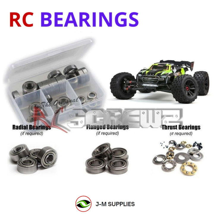 Representative image of an RCScrewZ metal-shielded bearing kit for ARRMA KRATON 8S BLX 1/5 Electric 4WD MT (ARA110002); exact bearing sizes and quantities vary by RC model.