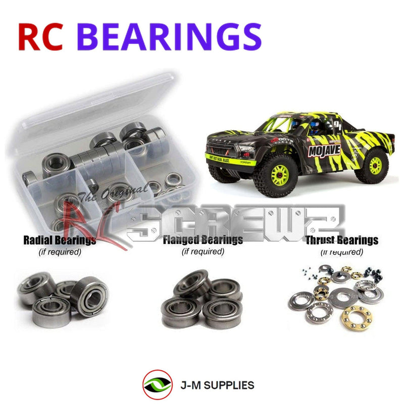 Representative image of an RCScrewZ metal-shielded bearing kit for ARRMA MOJAVE 6S BLX 1/7 Electric 4WD Desert Truck (ARA106058); exact bearing sizes and quantities vary by RC model.