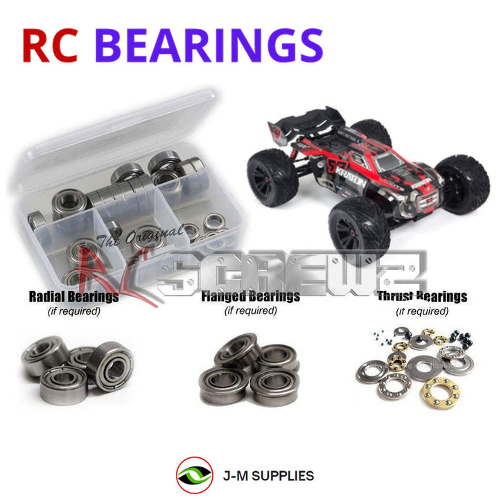Representative image of an RCScrewZ metal-shielded bearing kit for ARRMA KRATON 6S BLX V3 1/8 Electric 4WD MT (ARA106029); exact bearing sizes and quantities vary by RC model.
