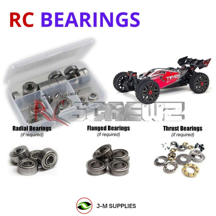 Representative image of an RCScrewZ metal-shielded bearing kit for ARRMA TYPHON 3S BLX V3 1/8 Electric 4WD Buggy (ARA4306V3); exact bearing sizes and quantities vary by RC model.