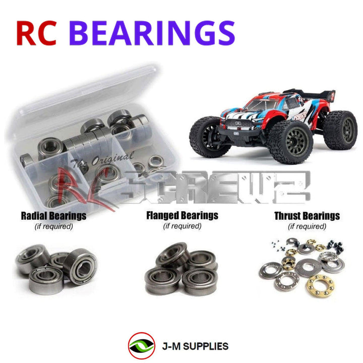 Representative image of an RCScrewZ metal-shielded bearing kit for ARRMA VORTEKS 3S BLX 1/10 Electric 4WD Stadium (ARA4305V3); exact bearing sizes and quantities vary by RC model.