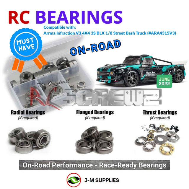 RCScrewZ Metal Shielded Bearing Kit ara048b for ARRMA Infraction 3S BLX V3 1/8 Electric 4WD Brushless All-Road Street Bash Truck (ARA4315V3, 4315V3) | SET
