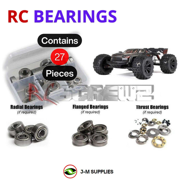 Representative image of an RCScrewZ metal-shielded bearing kit for ARRMA KRATON 6S EXB RTR 1/8 4WD MT (ARA8708); exact bearing sizes and quantities vary by RC model.