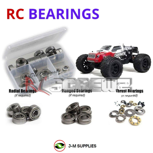 RCScrewZ Metal Shielded Bearing Kit arrm002b for ARRMA Granite BLS RTR Brushless 1/10 Electric 2WD Monster Truck (AR102615 Blue, AR102616 Red) | SET