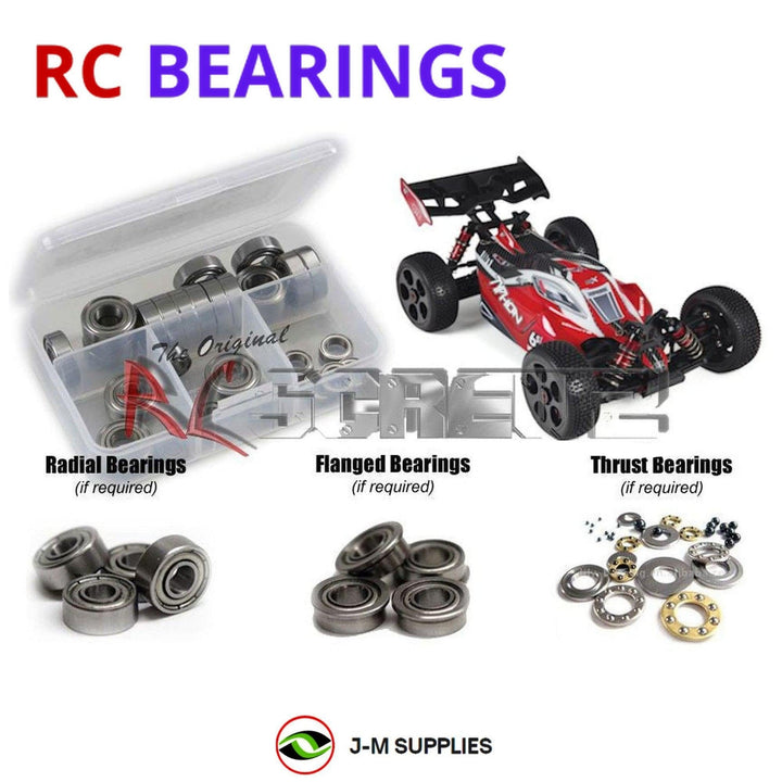 Representative image of an RCScrewZ metal-shielded bearing kit for ARRMA TYPHON 6S BLX 1/8 Electric 4WD Buggy (AR106028); exact bearing sizes and quantities vary by RC model.