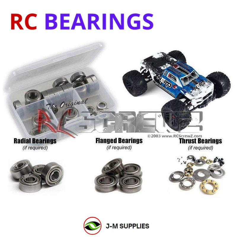 Representative image of an RCScrewZ metal-shielded bearing kit for ARRMA Nero 6S BLX 1/8 Electric 4WD Monster Truck (AR406029); exact bearing sizes and quantities vary by RC model.
