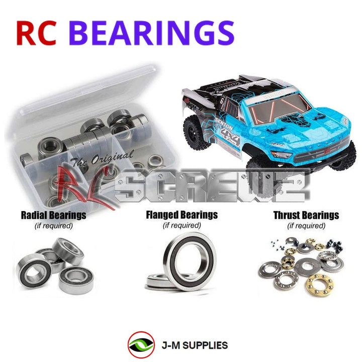 Representative image of an RCScrewZ metal-shielded bearing kit for ARRMA SENTON 4X4 MEGA 1/10 Electric 4WD SCT (AR102667); exact bearing sizes and quantities vary by RC model.